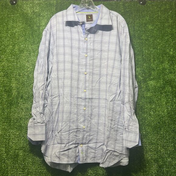 Tailorbyrd Men's Blue Plaid Flip Cuff Long Sleeve Button Down Shirt Mens 3XL - Picture 1 of 5